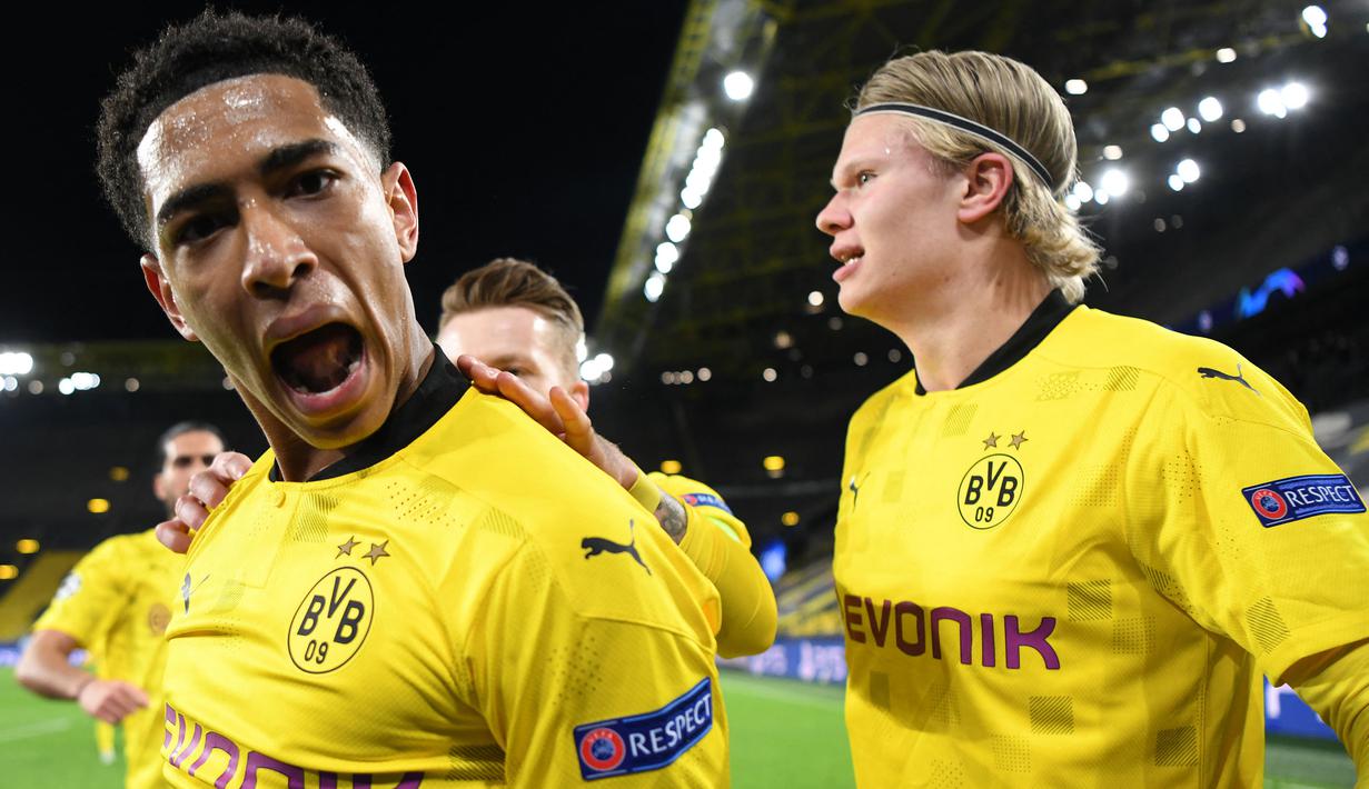 Jude Bellingham mengalami kenaikan banderol sebanyak 28 juta euro. Pemain Borussia Dortmund tersebut tercatat memiliki nilai banderol sebesar 27 juta euro pada awal tahun 2021 dan saat ini menjadi 55 juta euro. (Foto: AFP/Pool/Ina Fassbender)
