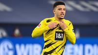 Jadon Sancho yang kini tengah menjalani musim ketiga bersama Manchester United tercatat pernah bermain di Bundesliga Liga Jerman bersama Borussia Dortmund selama 4 musim mulai 2017/2018 hingga 2020/2021. Ia total bermain dalam 104 laga di Bundesliga dengan torehan 38 gol dan 51 assist. Dari jumlah gol tersebut, satu hattrick berhasil dicetaknya pada pekan ke-29 musim 2019/2020 saat Borussia Dortmund menang 6-1 atas SC Paderborn. (AFP/Pool/Ina Fassbender)