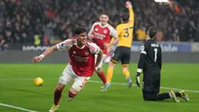 Arsenal harus puas bermain imbang 2-2 kontra Wolverhampton Wanderers pada laga pekan ke-31 Premier League di Molineux Stadium, Kamis (19/02/2026) dini hari WIB. Satu dari dua gol The Gunners dicetak Piero Hincapie pada menit ke-56. (AP Photo/Dave Shopland)