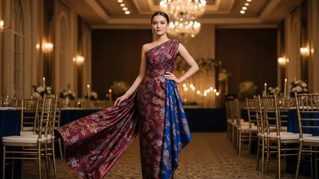 Gaun Batik One Shoulder Drapery