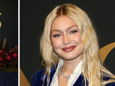 Foto kolase Gigi Hadid saat menghadiri WWD Honors Awards yang diselenggarakan oleh Women's Wear Daily di Cipriani South Street di New York, pada Selasa, 25 Oktober 2022. (Photo by Andy Kropa/Invision/AP)