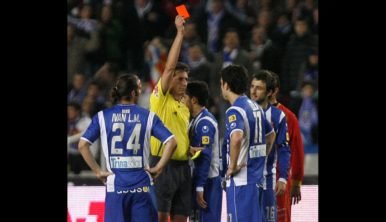 Klub LaLiga lainnya yang masuk dalam daftar ini ialah Espanyol. Setidaknya sudah ada 158 kasus pemain Espanyol yang diusir oleh wasit sejak tahun 2000. (AFP/Josep Lago)