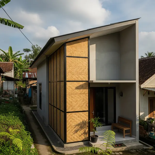 9 Desain Rumah Kampung dengan Kombinasi Tembok dan Anyaman Bambu Modern, Hunian Estetis