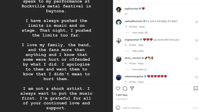 Unggahan Sophia Urista mengenai insiden di festival Welcome To Rockville. (Instagram/ sophiaurista)