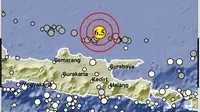 Gempa susulan berkekuatan Magnitudo 6,5 berpusat di 130 km timur laut Kabupaten Tuban, Jawa Timur. (Sumber Foto: BMKG)