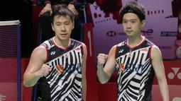 Alhasil pada dua pertemuan di BWF World Tour Finals, Marcus/Kevin selalu bisa mengalahkan Lee Yang/Wang Chi-Lin. Sebelumnya keduanya juga menang saat bersua di fase grup. (AP Photo/Dita Alangkara)