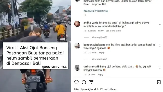 Turis Asing di Bali Berulah Lagi, Naik Motor Bonceng 3 Sambil Ciuman