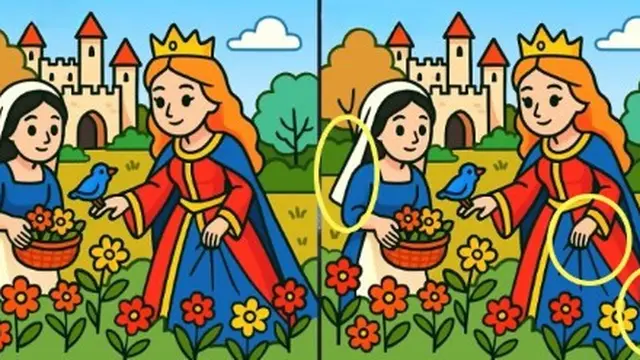 Temukan 3 Perbedaan Gambar Ratu Memetik Bunga, Uji Fokus dalam 27 Detik