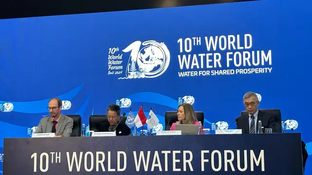 Konferensi pers oleh PBB di Media Center World Water Forum ke-10 di BNDCC, Nusa Dua, Bali, Selasa (21/5/2024). (Liputan6/Benedikta Miranti)