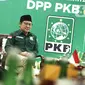 Ketua Umum Partai Kebangkitan Bangsa (PKB) Muhaimin Iskandar alias Cak Imin mengaku tidak tertarik soal suara-suara yang menggaungkan Prabowo Subianto dengan Ganjar Pranowo. (Liputan6.com/Faizal Fanani)