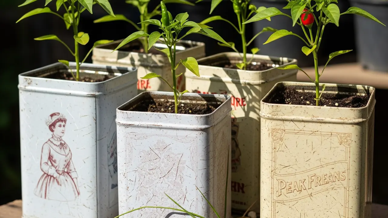 Ide Kebun Cabai di Kaleng Biskuit Bekas Gaya Rustic