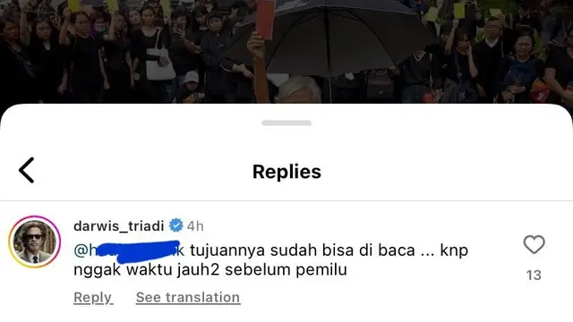 Komentar Darwis Triadi. (Foto: Dok. Twitter Indonesia)