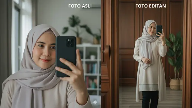 Edit foto AI ala mirror selfie di mall (Foto: Gemini AI)