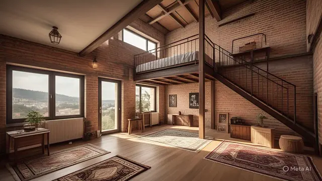 1. Rumah Mezzanine Industrial dengan Mushola Terbuka