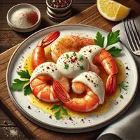 illustrasi udang bakar mozarella copyright/ai generated