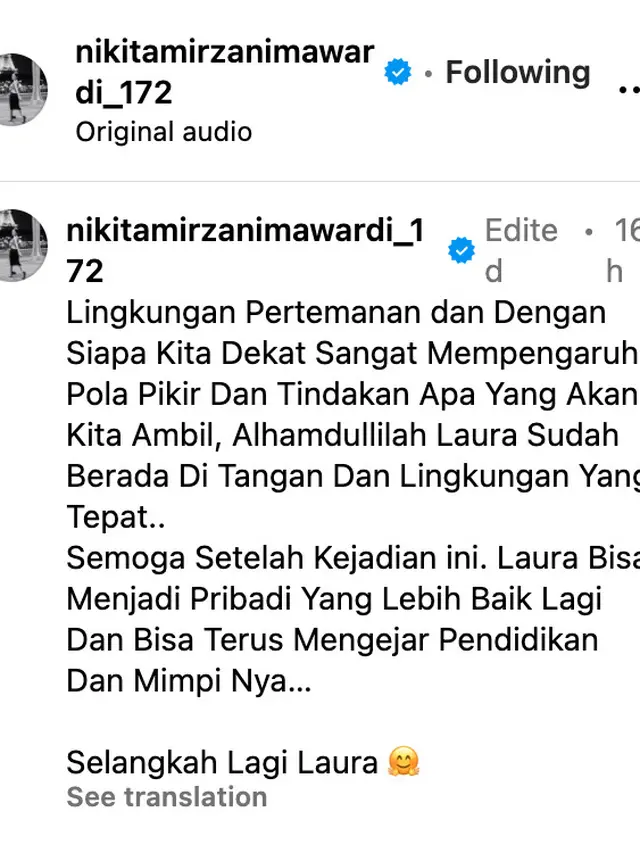 Unggahan Nikita Mirzani. (Foto: Dok. Instagram @nikitamirzanimawardi_172)