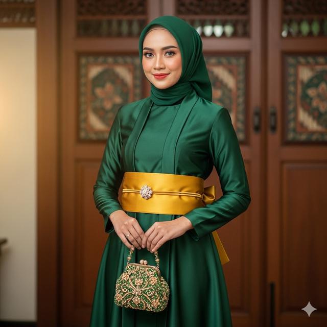Gamis A-Line dengan Obi Belt (Image by Gemini)