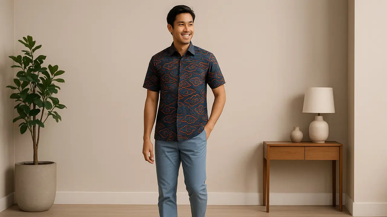 Inspirasi Model Kemeja Lengan Pendek Pria Model Batik Mega Mendung/via ChatGPT