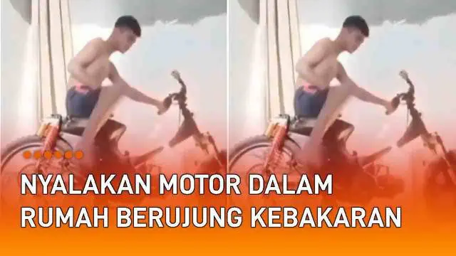 Seorang pemuda merekam dirinya lakukan aksi yang berujung pada insiden. Pemuda tersebut nekat menyalakan motornya di dalam rumah. Motor jadul yang ia nyalakan mengeluarkan api dari bagian mesin.