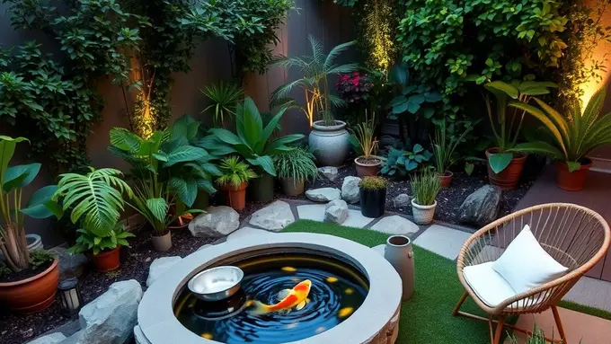 Kolam Ikan dan Kursi Rotan