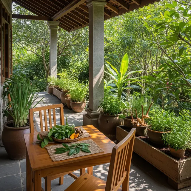 Inspirasi Rumah dengan Kebun Pangan Mengelilingi Teras (AI)