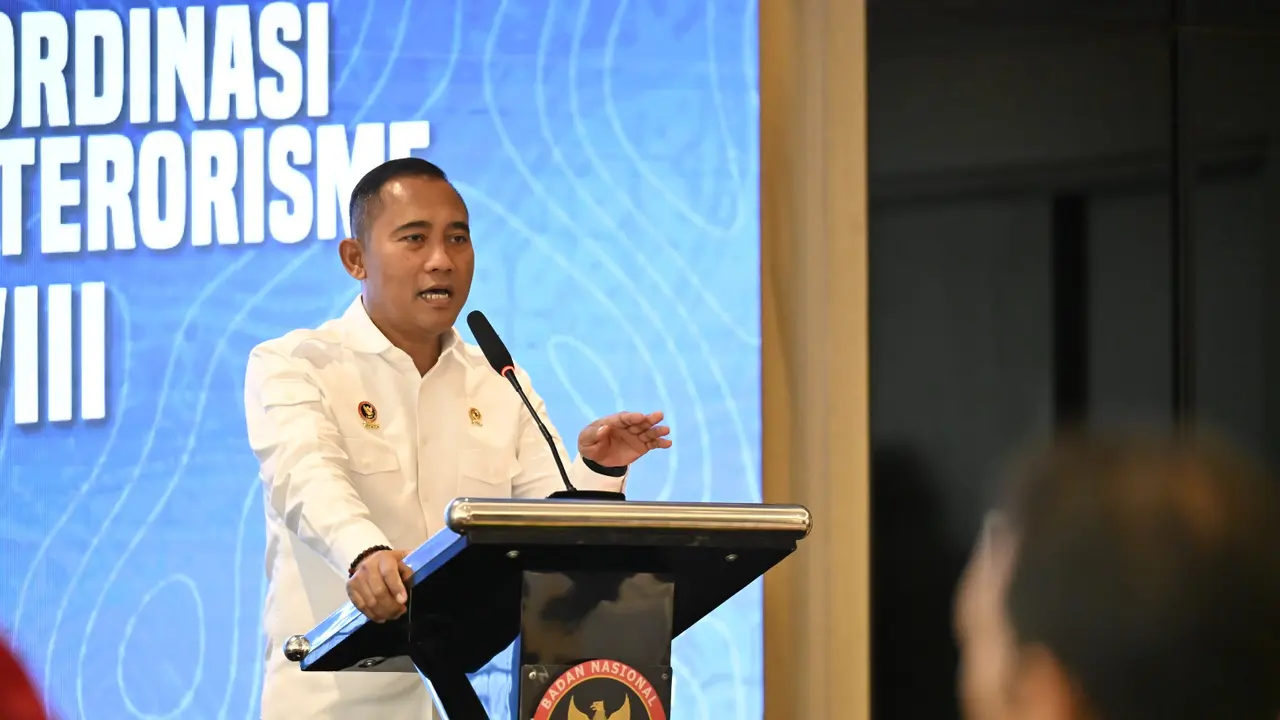 Kepala Badan Nasional Penanggulangan Terorisme (BNPT), Eddy Hartono, saat membuka Rakornas FKPT ke-VIII Tahun Anggaran 2025 di Jakarta, Selasa (23/12/2025) (Istimewa)