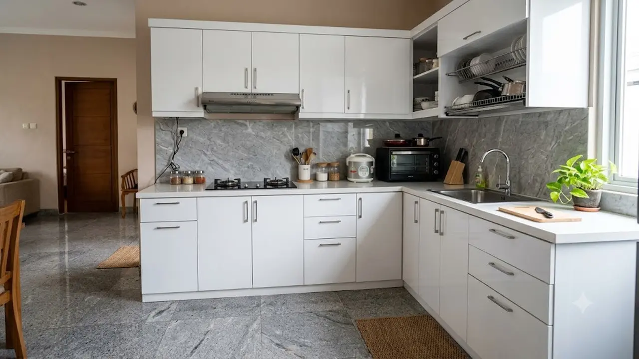12 Kombinasi Warna Lantai, Kitchen Set, dan Backsplash yang Harmonis