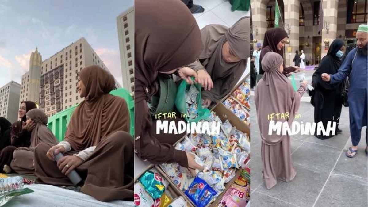 Umrah Bersama, 5 Potret Kakak Beradik Rini Yulianti dan Ririn Ekawati Bagi Takjil Gratis di Masjid Nabawi
