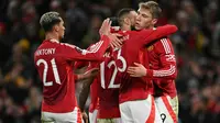 Rasmus Hojlund menjadi bintang kemenangan Manchester United usai kembali mencetak gol pada menit ke-50. (Oli SCARFF/AFP)
