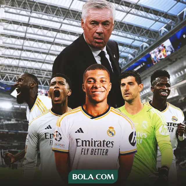 Real Madrid - Ilustrasi Pemain Real Madrid dengan Kylian Mbappe