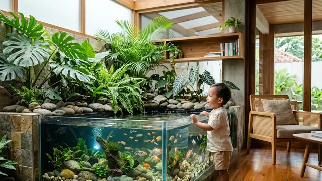 Kolam Dinding Kaca atau Akrilik Transparan