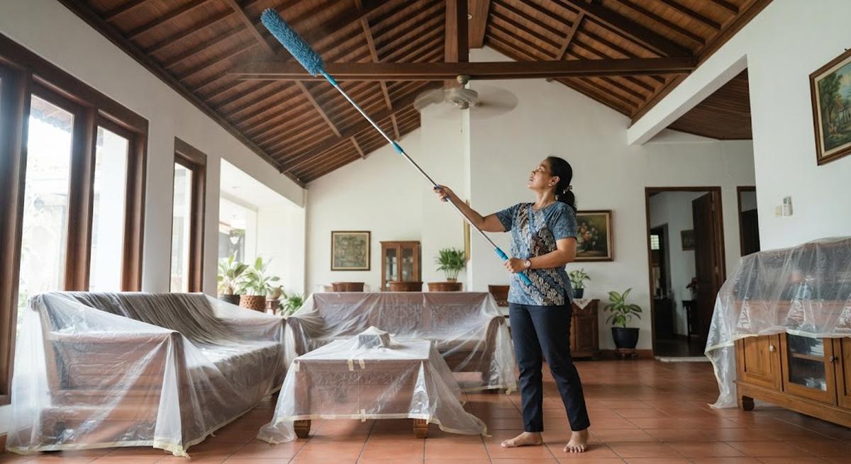 Cara membersihkan plafon tanpa tangga dengan menyiapkan alatnya terlebih dahulu
