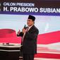 Calon presiden nomor urut 02 Prabowo Subianto memberi paparannya dalam debat kedua Pilpres 2019 di Hotel Sultan, Jakarta, Minggu (17/2). Semua pertanyaan dalam debat kedua ini dirahasiakan. (Liputan6.com/Faizal Fanani)