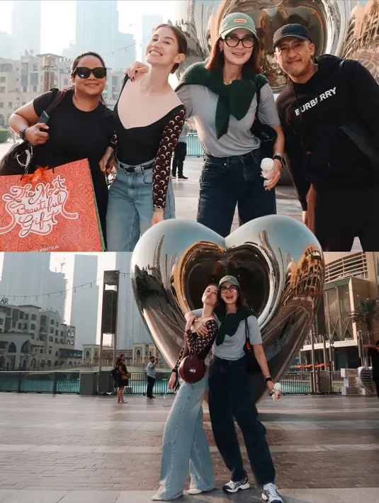 Snapback abu-abu dan sweater yang diikat di leher jadi aksesori yang lengkapi busana turs Luna Maya [@lunamaya]