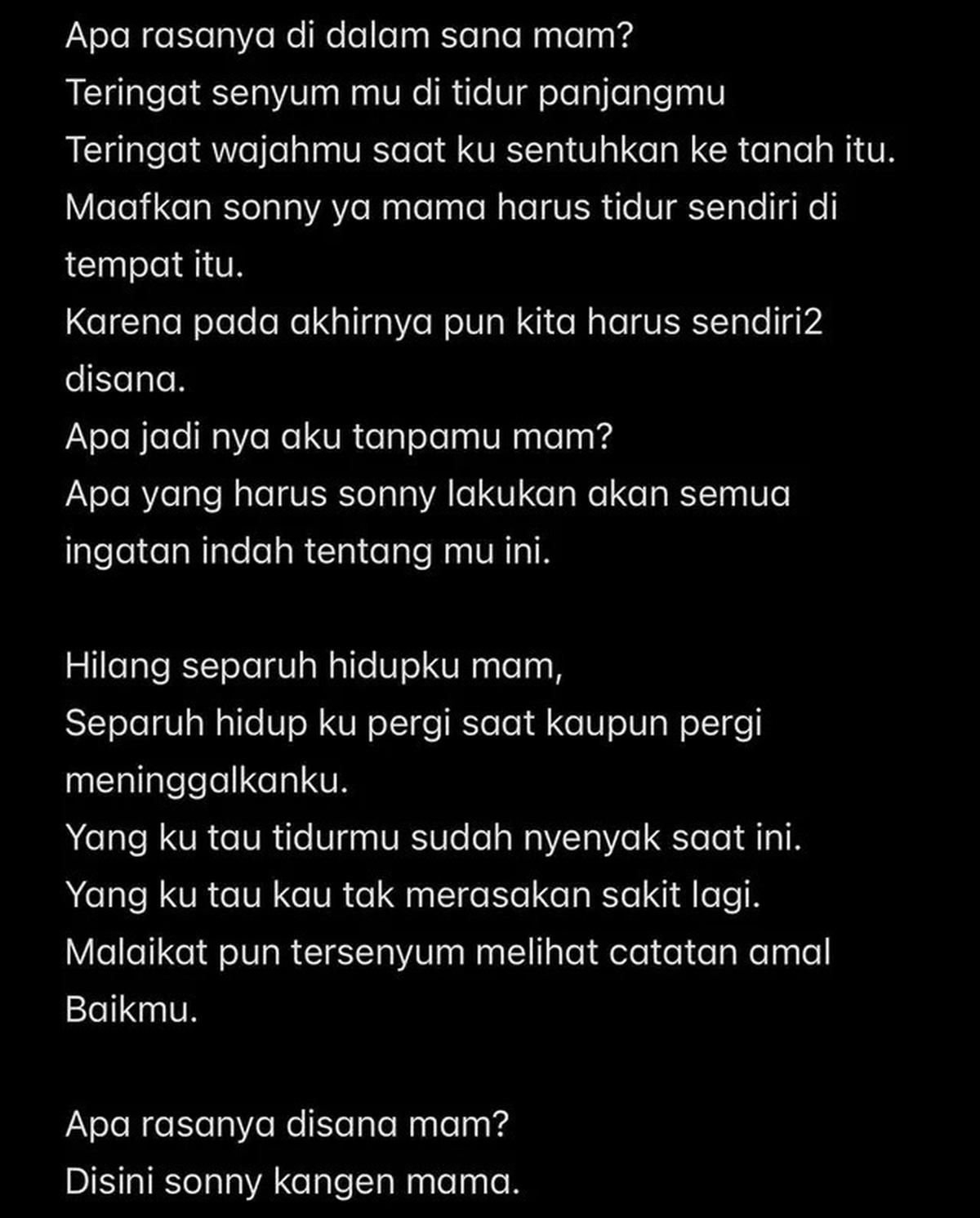Curhat Sonny Septian Setelah Ibunda Dimakamkan: Separuh Hidupku Pergi Saat Kau Meninggalkanku