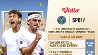 Streaming ATP Wimbledon 2026 - Perempat Final: Adu Kekuatan Fritz dan Zverev Hanya di Vidio