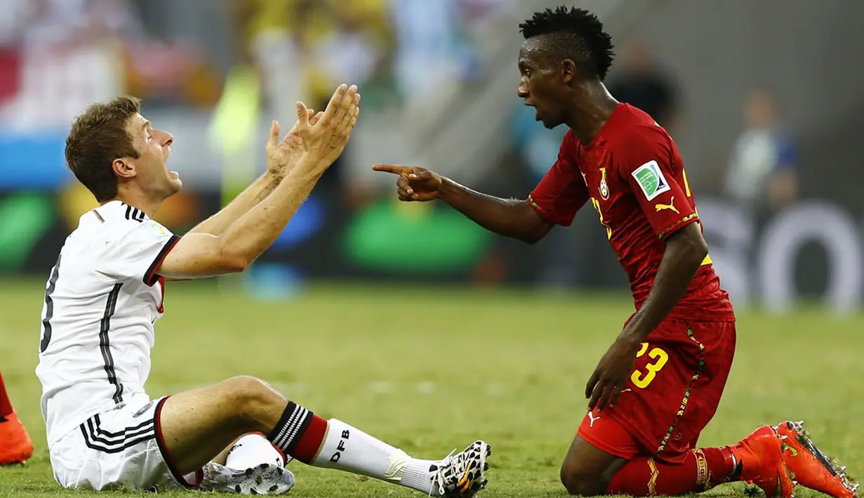 Timnas Ghana sukses menahan Jerman 2-2 di penyisihan Piala Dunia 2014 Grup G di Stadion Castelao, Fortaleza, Brasil, (22/6/2014). (REUTERS/Marcelo Del Pozo)