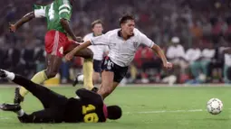 Gary Lineker dipercaya menjadi kapten utama Timnas Inggris pada rentang tahun 1990 hingga 1992, termasuk di Piala Eropa 1992 saat Tim Dinamit Denmark menjadi juara. (AFP/Patrick Hertzog)