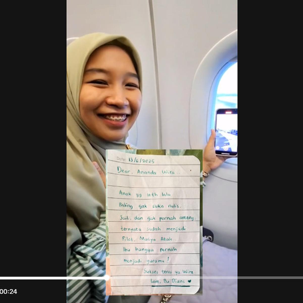 Ibu Guru ini Syok tapi Bahagia, Naik Pesawat Ternyata Sang Pilot Muridnya