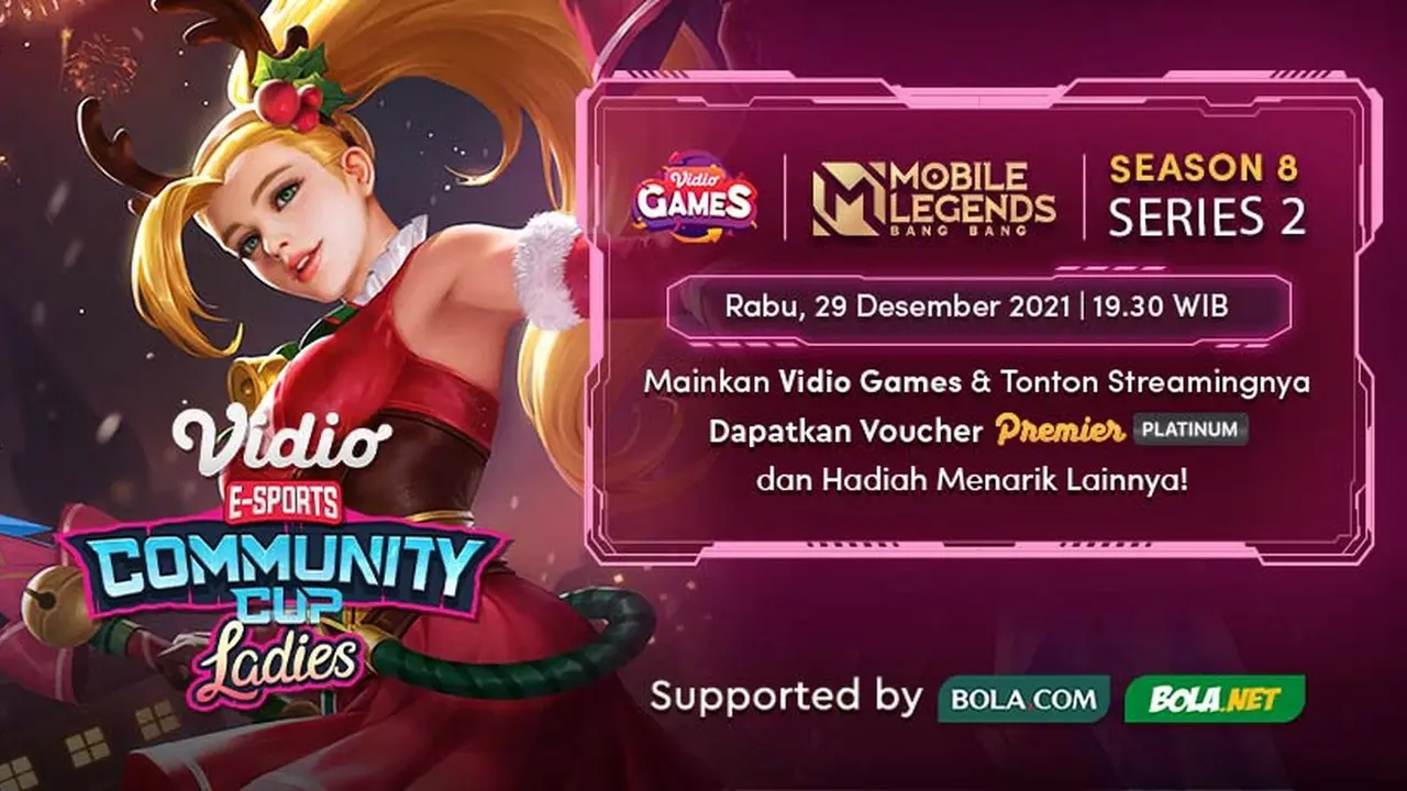 Jadwal dan Live Streaming Vidio Community Cup Ladies Season 8 Mobile Legends Series 2 di Vidio, Rabu 29 Desember 2021