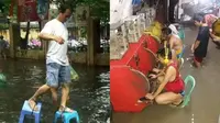 Potret aksi kocak orang hadapi musibah banjir (sumber: 1cak.com)
