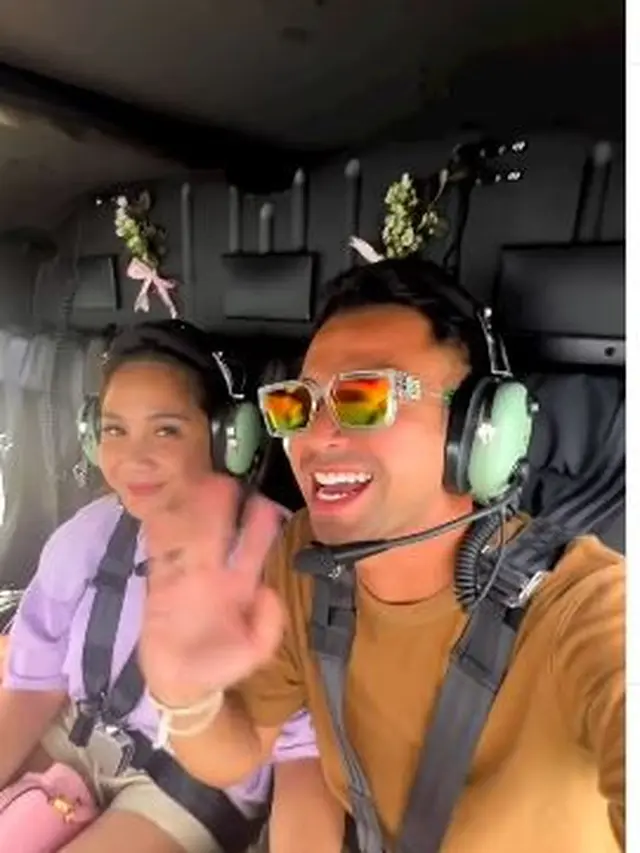 6 Potret Ultah Nagita Slavina Diajak Naik Helikopter dan Piknik ke Pulau Kecil