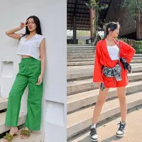 Set vest warna biru cerah dipadukan dengan boater hat sempurna untuk OOTD liburan ke Bali. [Instagram/febbyrastanty]