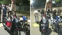 Salah satu remaja sengaja berdiri di atas dua motor dengan bertelanjang dada saat mempraktikkan salah satu gerakan salat. (Liputan6.com/Fajar Eko Nugroho)