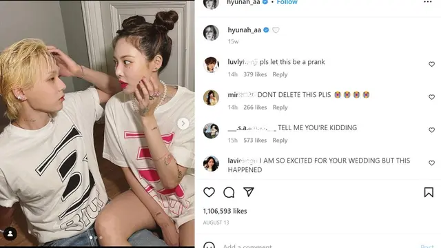 Reaksi penggemar atas berita putusnya HyunA - DAWN. (Tangkapan layar Instagram/ hyunah_aa)