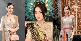 Pilihan kebaya kartini warna nude dengan siluet loose seperti yang dikenakan Chelsea Islan, beri impresi kasual namun tetap elegan. Penampilannya bisa jadi inspirasi untuk kondangan. [@chelseaislan].