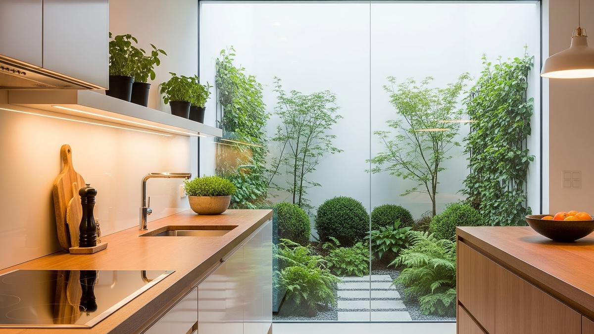 7 Model Dapur Kecil dengan Tanaman Hijau di Belakang dan Sekat Minimalis