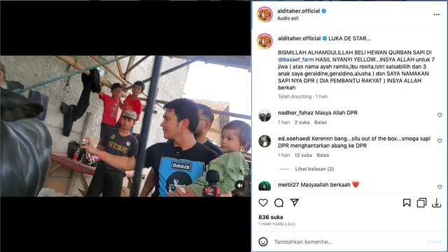Aldi Taher Beli Sapi untuk Kurban dari Hasil Jual Tiket Konser Tribute to Coldplay, Diberi Nama DPR: Dia Pilihan Rakyat. (instagram.com/alditaher.official)