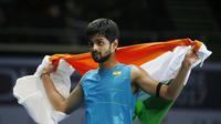 Sai Praneeth saat menjuarai Singapura Open Superseries 2017 (Epa Images)