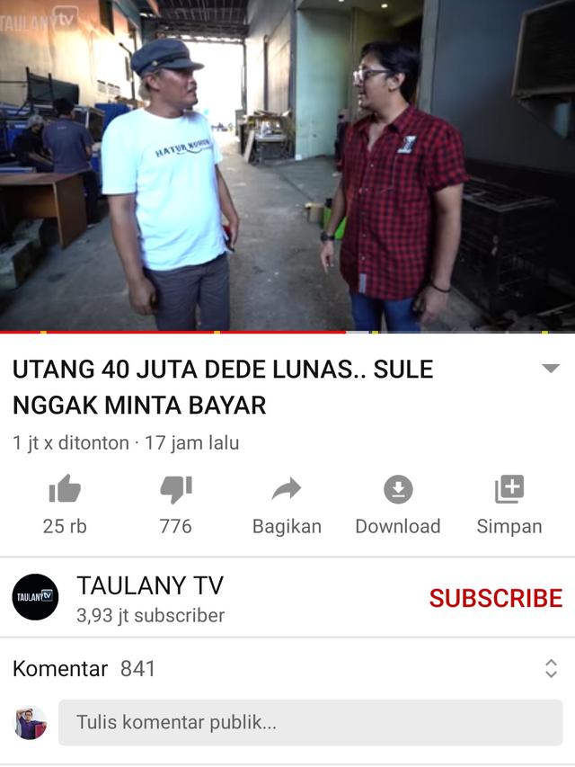 Unggahan Andre Taulany. (Foto: YouTube Taulany TV)